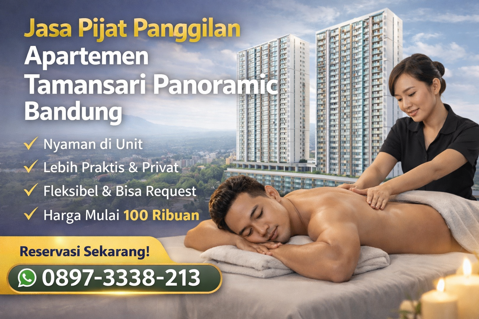 Jasa Pijat Panggilan Apartemen Tamansari Panoramic Soekarno Hatta Bandung – Nyaman di Unit, Harga Mulai 100 Ribuan